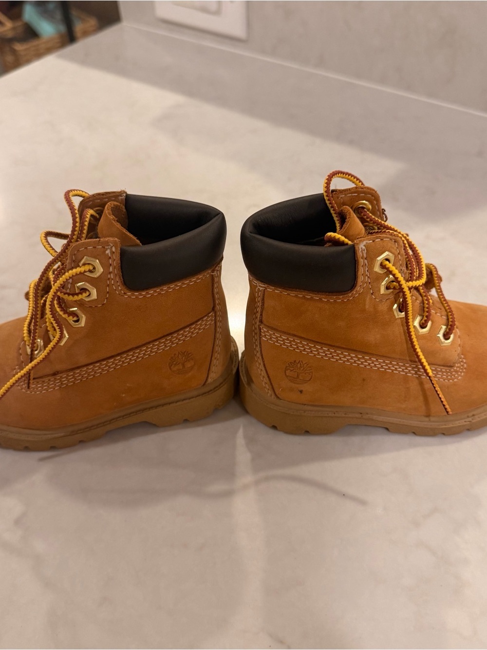 Timberland Kids Wheat Brown Lace-Up Boots with Yellow Contrast Laces - Picture 3 of 6